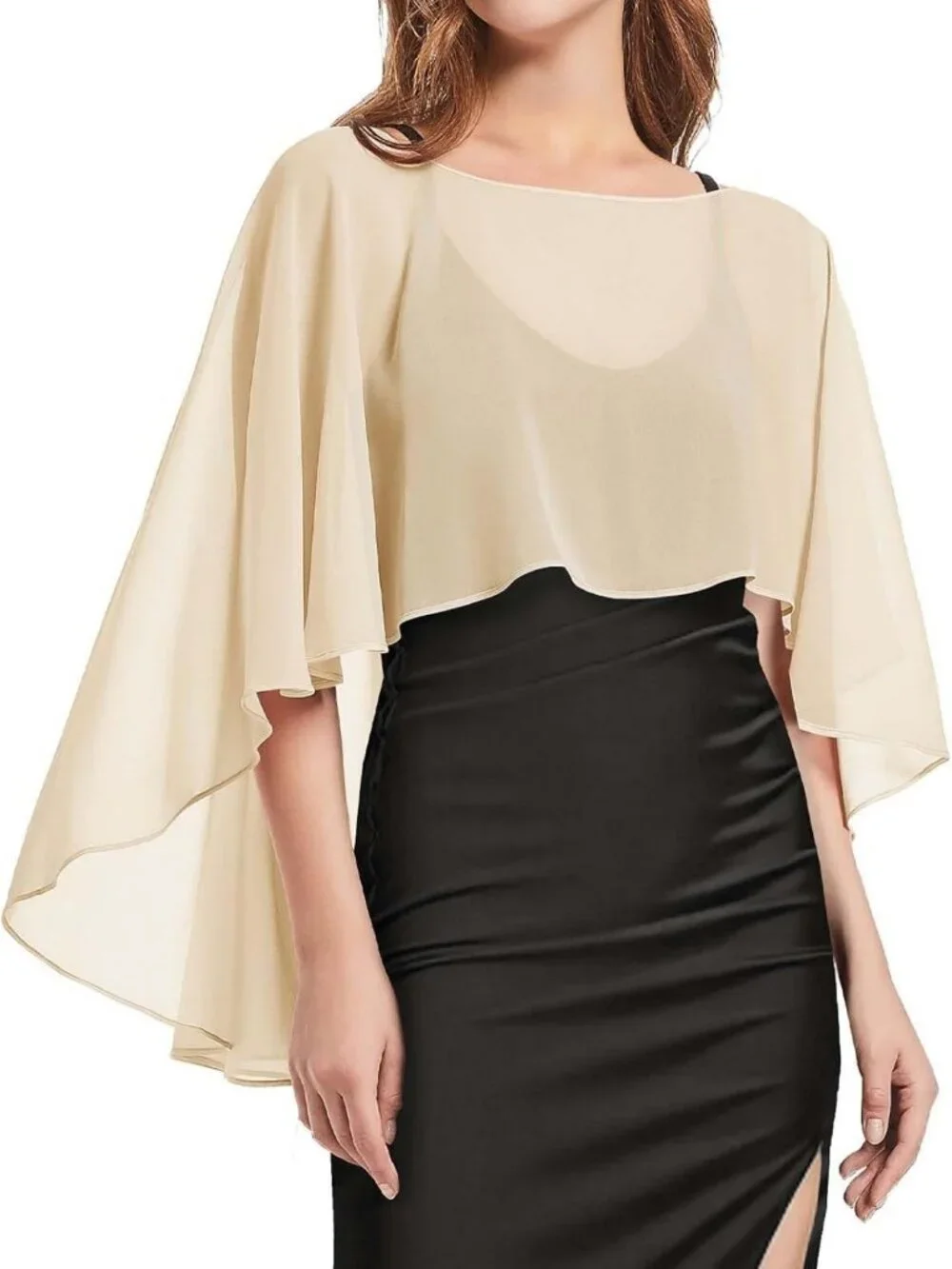 Elegant Sheer Chiffon Shawl Wrap for Evening Dress, Wedding Capelet, Lightweight